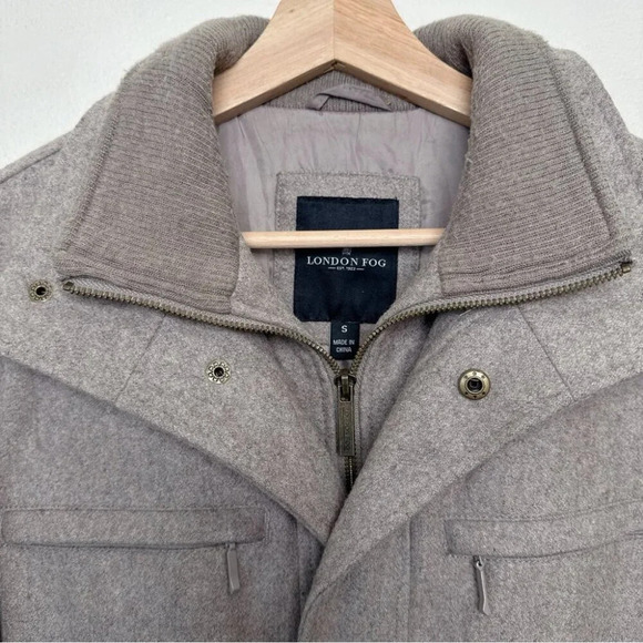 London Fog Mens Small Tan Wool Stand Collar Hip Length Coat Jacket - Picture 9 of 14
